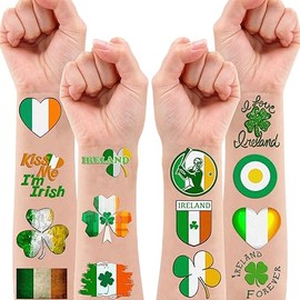 105 PCS Ireland Irish Temporary Tattoos Themed Birthday Party Decorations Supplies Favors Decor St Patricks Day Shamrock Lucky Tattoo Stickers Gifts For Game Boys Girls Classroom School Prizes Reward
