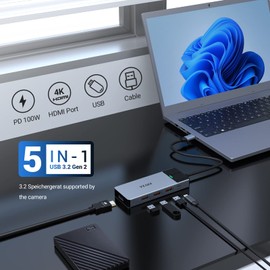 YLSCI USB C Hub, 5-in-1 USB C Adapter with 4K@60Hz HDMI Output, 3 USB 3.1 with Transfer Speeds up to 10Gbps, 100W PD for MacBook Air/MacBook Pro/Surface Pro and More Type-C Devices