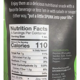 Spunks Spicy Pumpkin Seeds Healthy Keto Snacks - Multi Pack of 5 Bags - 5 oz Each (GARLIC PEPPER KICK)