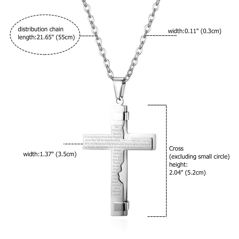 Flongo Men's Necklace Men's Pendant Necklace Rosary Chain Silver Black