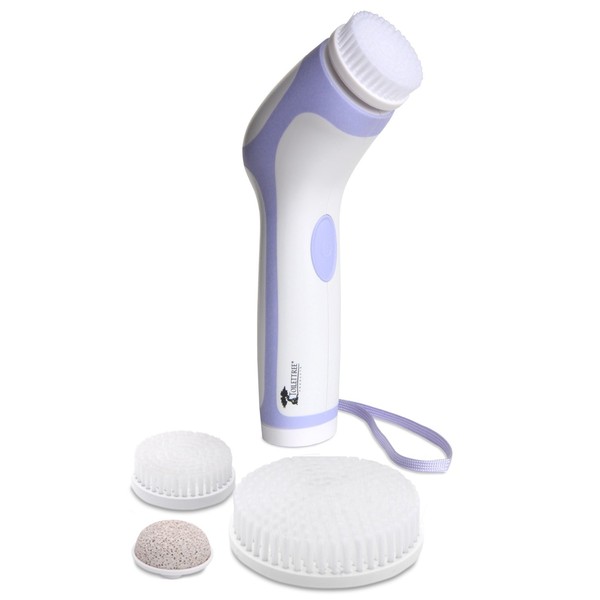 Skin Cleansing System Facial Brush & Body Care Kit for Women & Men. Includes 4 different heads - Large Body Brush, Soft Face Brush, Regular Face Brush and Pumice Stone. Water-Resistant. Purple