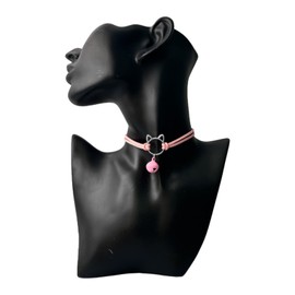 POYAMUSE Gothic Hollow Cat Choker Necklace for Women - Double Layer Velvet Choker with Bell Pendant - Pink&Silver