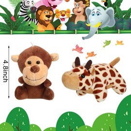 12 Mini Animales de Bosque de Peluche Juguetes de Peluche de Animales de Selva en 4,8 Pulgadas Peluche Lindo Elefante León Jirafa Tigre de Peluche para Fiestas (Sentado, Acostado)