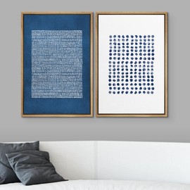 SIGNWIN Framed Canvas Print Wall Art Set Navy Blue White Geometric Dot Collage Abstract Shape Illustration Modern Art Decorative Nordic Multicolor for Living Room, Bedroom, Office - 24"x36"x2 Natural