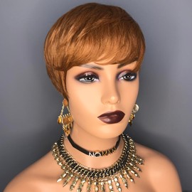 HOTKIS Pixie Cut Wig Human Hair Short Wigs for Black Women Short Pixie Wigs Brown Human Hair Glueless Pixie Wig Boy Cut #30 Color