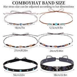 Haakong 6Pcs Cowboy Hat Bands Ethnic Western Hat Bands for Cowboy Hats Cowgirl Turquoise Hatbands Beaded Hat Bands for Women Men