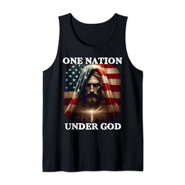 One Nation Under God USA Flag and Jesus Fourth of July Tank Top