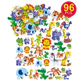 Jungle Animal Foam Stickers 12 Assorted Designs, Kid's Craft Activities, Embellishments for Decorating, Scapbooking & Card Making (Pack of 96)