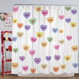OEQSHMY Valentines Day Shower Curtain, 72"X72" Conversation Candy Heart Valentine Shower Curtain, Valentines Bathroom Decor, Valentine's Day Bathroom Set with Hooks, Cortinas de Baño de San Valentin