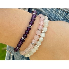 Majas Perlen Amethyst Armband Perlen echt 6mm Daisyperlen platiniert - Größe 15 bis 17cm - Handmade Perlenarmband für wahre Liebe Inspiration Energie - Spiritueller Schmuck Damen