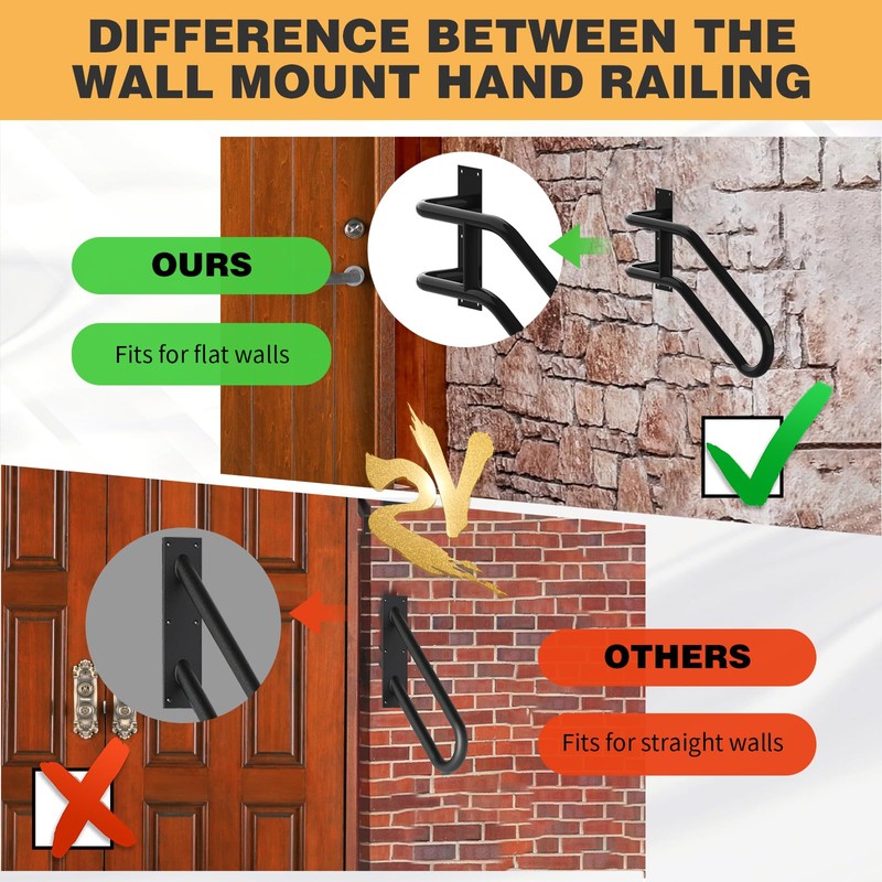 Right Side Wall Mounted handrail, Garge Door Stair Railing for