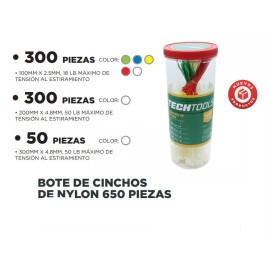 Techtools 650 Pzas Cinchos Nylon, 3 Medidas: 30cm,20cm,10cm Multicolor