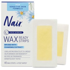 Nair Nair Sensitive Hair Remover Wax Ready Strips, Face and Bikini Hair Removal Wax Strips, 40 Count
