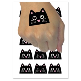 Peeking Black Cat Temporary Tattoo Water Resistant Fake Body Art Set Collection - 15 2" Tattoos (1 Sheet)