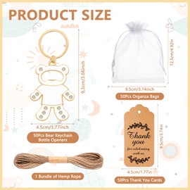 50Pcs Bear Bottle Openers Keychain Bulk Baby Shower Party Favors for Guests Cute Diamond Small Bear Keyring with Organza Bags Tags, for Gender Reveal Theme Birthday Decoration Return Gift Souvenirs