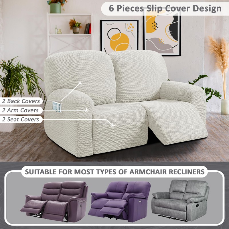 ULTICOR Reclining Loveseat Slipcover, 48" - 65" L, 6-Piece Jacquared