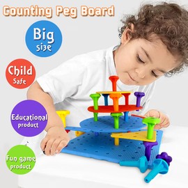 Counting Peg Board for Kids - 65 Pieces DIY Building Set Sensory Board & Occupational Therapy Toys, Color Sorting & Stacking Toy, Lacing Toy , Montessori Sensory Projects Promotes Problem Solving,STEM