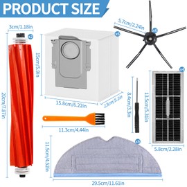 ROELLY Set of 26 replacement parts for Roborock S7 MaxV Ultra, S7 Pro Ultra: 6 dust bags, 2 main roller brushes, 6 side brushes, 4 filters, 6 mop wipes, 1 brush cleaning tool and 1 screwdriver