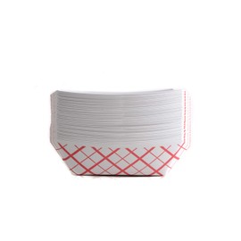 250ct Disposable Paper Food Tray (1/2 LB) - Red Check Food Tray, USA MADE, Recyclable, Biodegradable, Compostable, Great for Picnics, Carnivals, Party, Camping, BBQ, Restaurants, Fries (0.5lb)