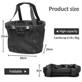 Goldmiky Bicycle Basket, Foldable Waterproof Bicycle Handlebar Basket, Removable Handlebar Basket, Aluminium Alloy Frame, Dog, Cat, Pet Carrier for Small Dog, Mountain Picnic, Shopping (Black)