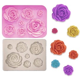 KXJHY 2Pcs Silicone Rose Flowers Molds Set Non-Stick BPA Free Baking Candy Silicone Jelly Pudding Candy Molds Bakeware Set Ice Cube Tray Chocolate Candy Moulds Kit for Weeding Party Decoration