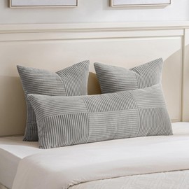 Fancy Homi - Juego de 1 funda de almohada decorativa de cuerpo lumbar largo bohemio gris de 21 x 54 pulgadas para cama, sofá, recámara, banco, funda de almohada con textura de pana suave, decoración