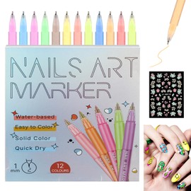 12 Colors Nail Art Marker Pens, Quick Dry Fine Tip Manicure Drawing Tools
