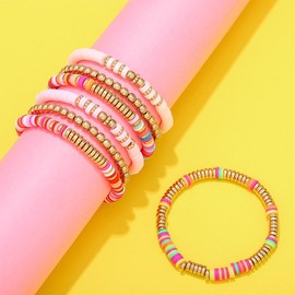 Latious Stretch Bracelets Women Colorful Heishi Bracelet Stackable Clay Bead Bracelets Set for Women (L-Colorful)