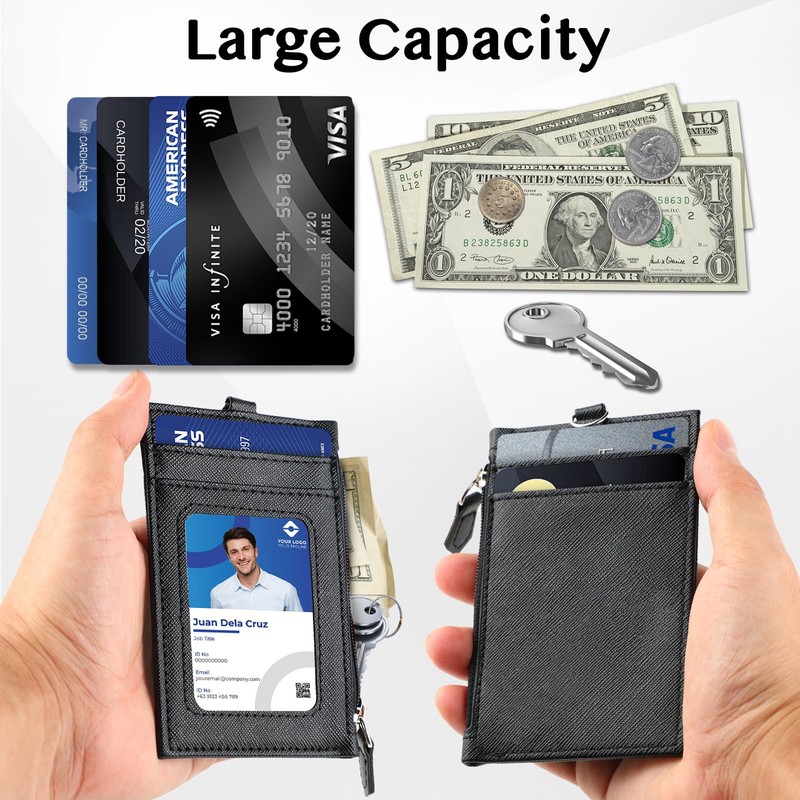 DELSWIN Badge Holder with Retractable Lanyard, PU Leather ID Badge