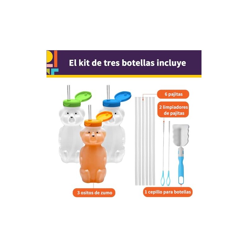 KOSMOX Vaso con Popote Reutilizable para Niños, Set de 3