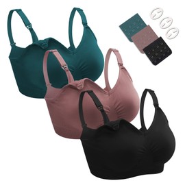 Dresime Nursing Bra, 3 Pieces Seamless Pregnancy Bra Without Underwire, Maternity Bra with Additional Bra Extensions and Clips, Breastfeeding and Sleep for Women, Combination A