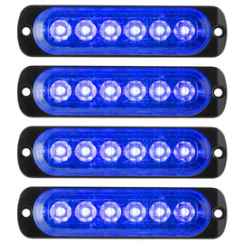 KaiDengZhe4Pcs 6LED Blue Ultra Slim Sync Feature Warning Emergency Beacon Hazard Flash Caution Strobe Light Bar Surface Mount for Car Truck 12-24V