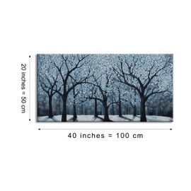 Lasdel Stretched Canvas Wall Art of Blue Trees in Winter Plant Premium Nature Picture for Living Room Bedroom Decoration, Beautiful Hard Edge Print Artwork Painting Decor, Inner Frame 20x40 Inches