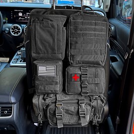 Molle Car Seat Back Organizer Tactical Seat Back Organizer with 5 Molle Pouch, Medical Pouch Admin Pouch Drawstring Dump Pouch EDC Pouch Tactical Fanny Pack Molle Panel Accessories
