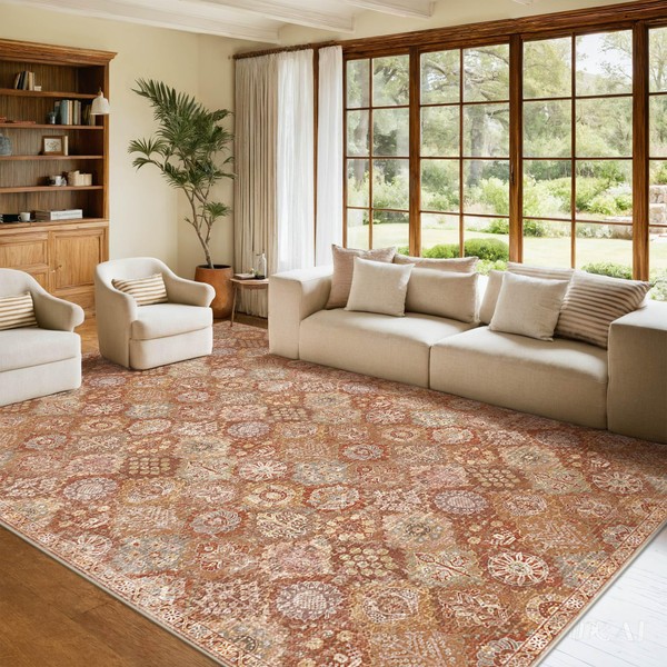 Kokia Trellis Moroccan 9x12 Washable Area Rugs Rust, Oriental Rug