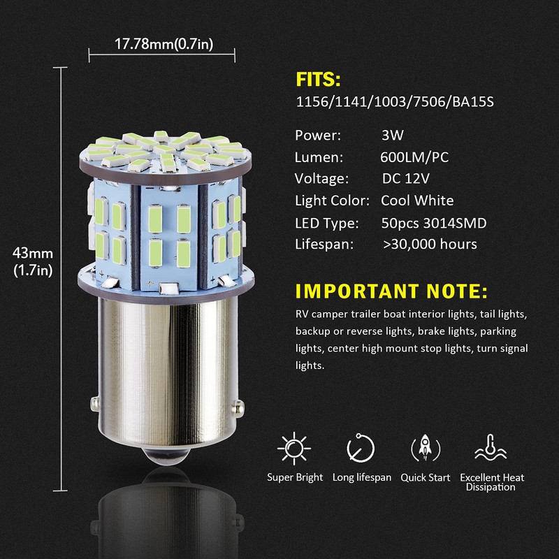 AUXLIGHT 20 PCS 1156 1141 1003 7506 BA15S RV Interior