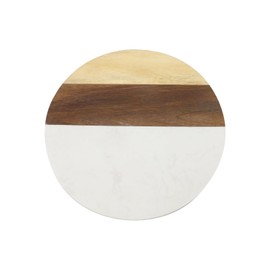 Tsnamay 9.84" Round White Marble and Acacia Wood Cutting Boards,Handcrafted Charcuterie Board Round Wooden Cutting Board,White Marble