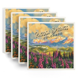 Lantern Press Pagosa Springs, Colorado, Oil Painting (Absorbent Ceramic Coasters Set of 4 Matching Images, Cork Back, Kitchen Table Decor)