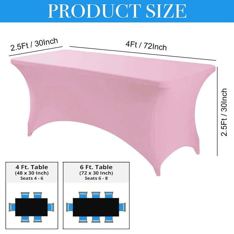 Stretchable Tablecloths,Pink Spandex Fitted Tablecover 6ft Washable Stretch Spandex Table