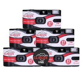 Clikoze Disposable Camera with 27 Exposures, Ultramax ISO 400 35mm Film Single-Use Camera with Flash (5 Camera's)