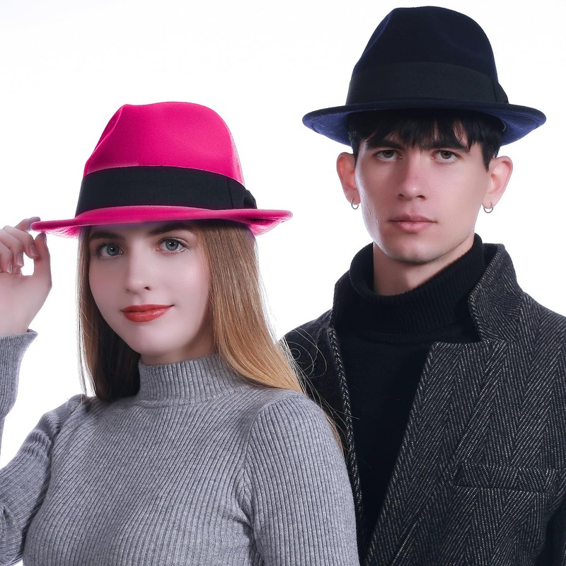 HEYANN Fedora Hats,100% Sheep Wool Short Brim Trilby Panama Hat