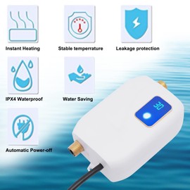 XUANIIIL Tankless Water Heater, 3000W 110V Mini Instant Hot Electric On Demand Water Heater with LCD Digital Display for Household Indoor Bathroom Kitchen Washing (White)