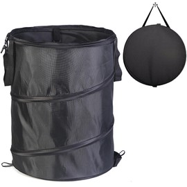 Garden Waste Bag & Camping Trash Can,Collapsible Oxford Cloth Pop-Up Sack with Handles, Reusable Bin for Leaves Rubbish Toys, Ideal for Gardening Hiking Picnics Lawn Care Yard Storage(Black-37L)