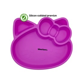 Bberizos| Plato para Bebé Antideslizante con Divisiones para Alimentación Complementaria Plato de Silicona Grados Alimenticio para Niños Infantil | Diseño Gatita (Lila)