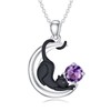 LONAGO Black Cat Necklace with Birthstone Cat Moon Pendant Necklace