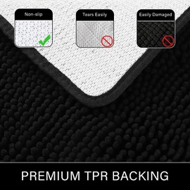 LOCHAS Bathroom Rugs Sets 2 Piece, 17 x 24 Plus 20 x 32 Inches Thick Non Slip Bath Rug Set, Absorbent Soft Chenille Bathroom Rug, Machine Washable Quick Dry Bath Mat for Bathroom Floor, Black