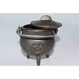 Nature's Enlightenment Small Cast Iron Pentacle Cauldron for Incense, Resin,Cones
