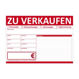 4WAY Verlag Car Sales Signs DIN A4 Printed on Both Sides (Red, Pack of 20)