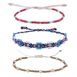 KELITCH 3 pcs Friendship Bracelet Women Bracelets Colorful Stack Miyuki Adjustable Rope Wrap Bracelets