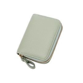 FFWTPY Credit Card Holder for Men and Women PU Leather RFID Protection Card Holder Zip Wallet Card Holder Wallet for 1-12 Cards and Banknotes with ID Window, Green, 主义